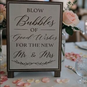 Blow Bubbles of Good Wishes Wedding Sign - Cream & Brown